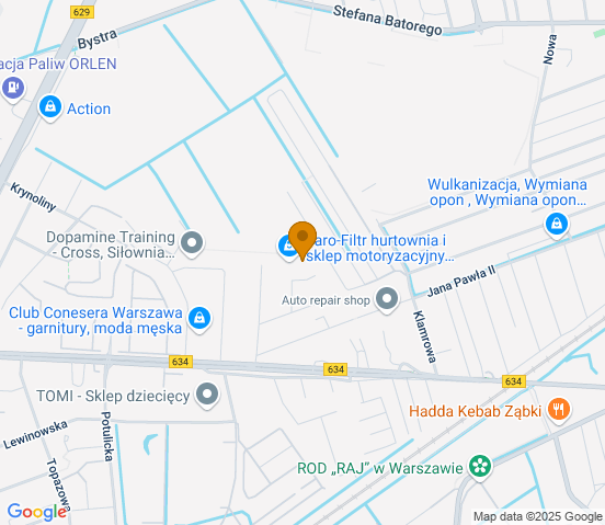 Mapa dojazdu do hurtowni motoryzacyjnej w miejscowości Warszawa