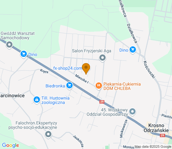 Mapa dojazdu do warsztatu samochodowego w miejscowości Krosno Odrzańskie