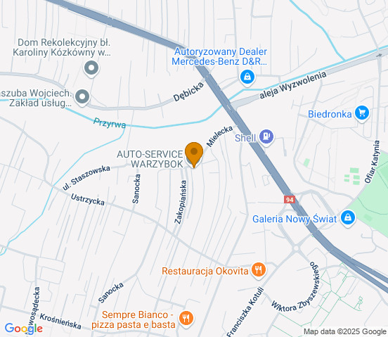 Mapa dojazdu do warsztatu samochodowego w miejscowości Rzeszów