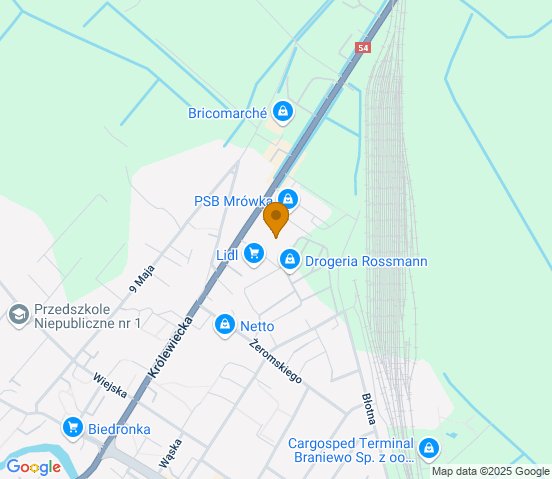 Mapa dojazdu do warsztatu samochodowego w miejscowości Braniewo